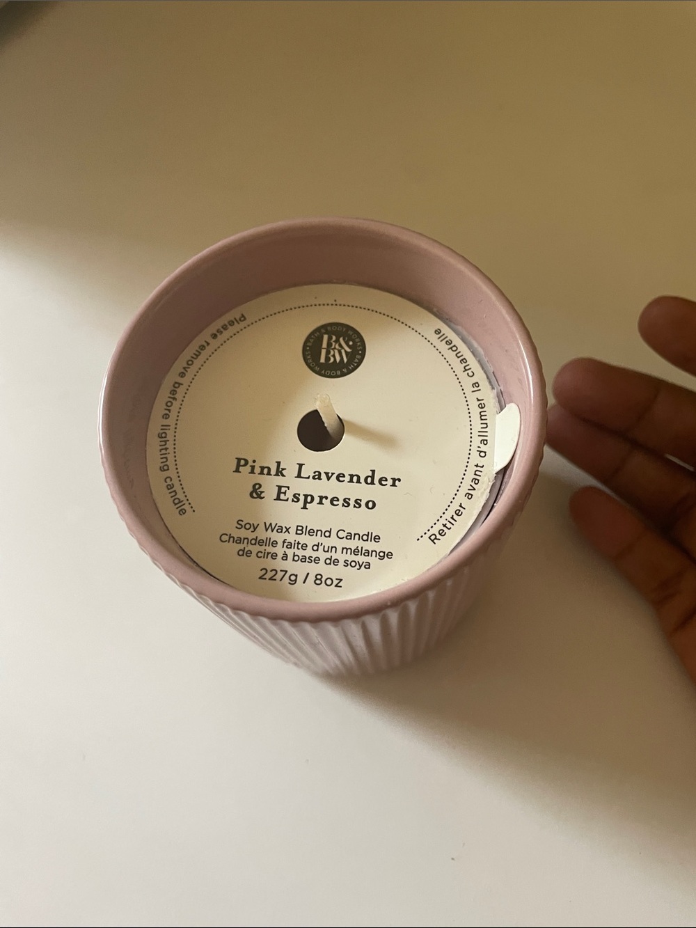 Bath & Body Works Pink Lavender & Espresso Candle in Pink Ribbed Jar
